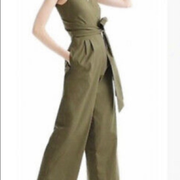 J. Crew poplin tie waist jumpsuit olive size 2 - Picture 2 of 4